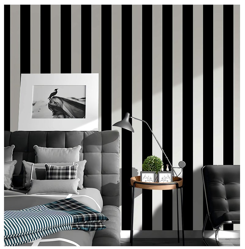 Guvana 197"x17.7" Black and White Stripe Contact Paper Peel and Stick Wallpaper Self-Adhesive Wallpaper Removable Contact Paper Modern for Living Room Bedroom Countertop Shelf Drawer Decor - Image 4